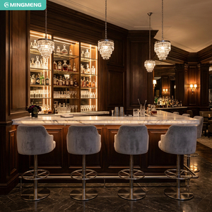 Tabourets de bar en velours de style contemporain, design pivotant moderne, base en acier inoxydable, mobilier de bar commercial pour hôtel - Product Image 1