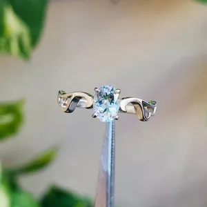 Aguamarina Natural de Plata de Ley 925 ovalada, compromiso de aguamarina, regalo de aniversario de nacimiento de March, hecho a mano - Product Image 2