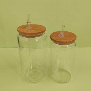 กระป๋องเบียร์ขนาด16ออนซ์12ออนซ์,แก้วรูปโซดาพร้อมฝาไม้ไผ่และหลอดพลาสติกใส - Product Image 3