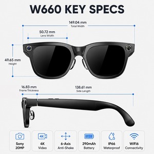 แว่นตาอัจฉริยะ Spovan/ODM W660 AI กล้อง 20MP บันทึกวิดีโอ 4K พร้อมระบบ EIS สำหรับแปลเสียง 139 <span class=keywords><strong>ภาษา</strong></span> มาตรฐาน IP66 แม่เหล็ก - Product Image 4