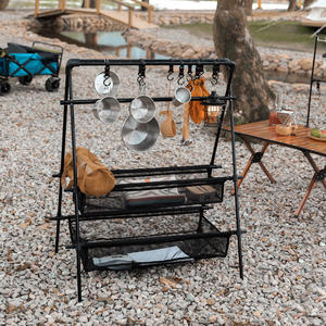 Étagère de rangement pliante en alliage d'aluminium pour l'extérieur, sac en filet double couche, type autoportant, pour le camping, les pique-niques et les activités de plein air - Product Image 5