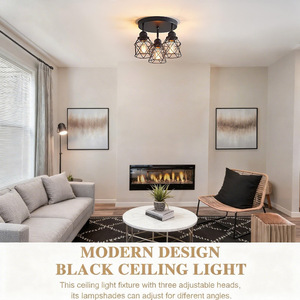 Industrial <b>Ceiling</b> <b>Light</b> 3 Heads Iron Cage Warm White LED Surface Mounted For Living Room Bedroom Kitchen Entryway - Product Image 3