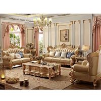 JINS Royal Ensemble de canapés sectionnels sculptés de luxe européen 123 meubles élégants en bois massif en cuir pour la maison et l'hôtel pour canapés de salon