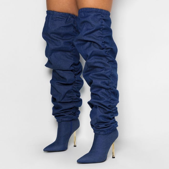 Zapatos de mujer botas vaqueras estilo europeo Azul claro Zapatos de mujer botas vaqueras estilo europeo Azul claro