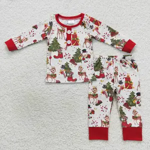 BLP0250雪人小鹿圣诞树红色长袖长裤套装女婴衣服男童衣服儿童套装女童套装