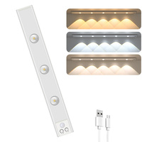 Lampe de nuit à détecteur de mouvement PIR, barre LED œil de chat, projecteur rechargeable par USB, lampe murale pour cuisine, armoire, chambre, 30 cm, 6500 K, lumière du jour
