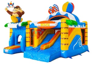Commercial Beach Monkey Paradise Inflatable Castle 3D <b>Cool</b> Ape & Beach Decor Water Play with Slide for Summer <b>Parties</b> - Product Image 4