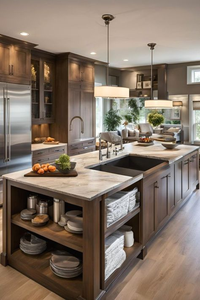 Diseño de Puerta de Gabinete de Cocina Estilo Americano 2025 con Isla, Gabinetes de Cocina Modernos de Madera Maciza con Acabado Teñido - Product Image 5