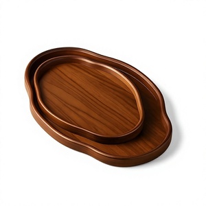 Juego de bandejas de servir de madera, forma ovalada, acabado lacado, diseño elegante para uso residencial, decoración para el hogar, última llegada. - Product Image 1