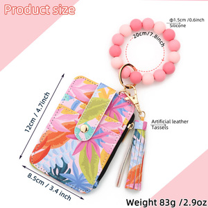 พวงกุญแจสายคล้องข้อมือซิลิโคนพร้อมกระเป๋าใส่บัตรพิมพ์ลายสำหรับผู้หญิง ลายดอกไม้และพืช สำหรับใช้ในชีวิตประจำวัน - Product Image 4