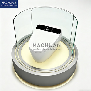 Plataforma de Exhibición de WC Redonda Independiente con Luz LED Integrada y Protector de Vidrio para Pruebas de Inodoros Inteligentes en Áreas Comerciales - Product Image 2