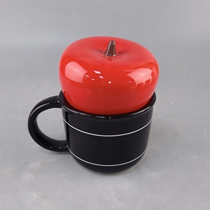 แก้วเซรามิคฝาปิดรูปแอปเปิ้ลสุดสร้างสรรค์ แก้วเซรามิคลายเดธโน้ต งานฝีมือเซรามิค สไตล์การค้าต่างประเทศแบบใหม่ - Product Image 5