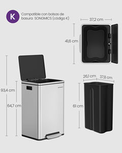 <span class=keywords><strong>Poubelle</strong></span> de cuisine 50L à fermeture douce avec pédale, en acier inoxydable et seau intérieur en plastique amovible, pour usage intérieur/extérieur - Product Image 5