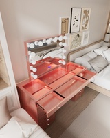 Commode moderne Docarelife en or rose avec ampoules, panneau en MDF pour chambre à coucher, salon et hôtel