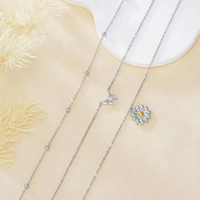 Collier superposé en argent sterling 925 avec pendentifs délicats marguerite et papillon, bijoux raffinés pour femme, cadeau idéal, vente en gros