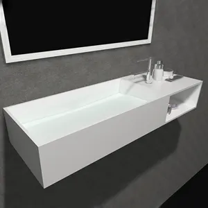 लंबी माध्यम से Countertop बाथरूम सिंक संशोधित एक्रिलिक ठोस सतह हाथ वॉश बेसिन