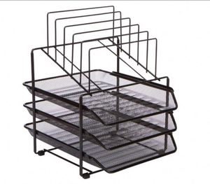 Mesh Desk <b>Organizer</b> and Storage - Office <b>Organizer</b> with 3 Sliding Letter Trays and 5 Vertical <b>File</b> Holders Document Trays Metal - Product Image 1