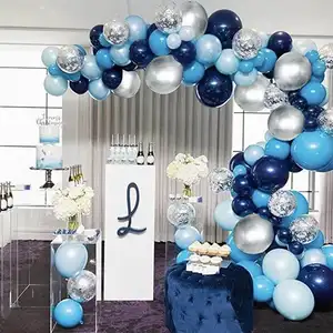 104 Buah Kit Lengkungan Balon Biru Laut Balon Confetti Perak dan Emas untuk Baby Shower Dekorasi Pesta Ulang Tahun Pernikahan Globos