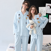 Pyjama en coton pour femme à manches longues, col rabattu, couleur unie, décontracté, pour couple, avec boutons sur le devant