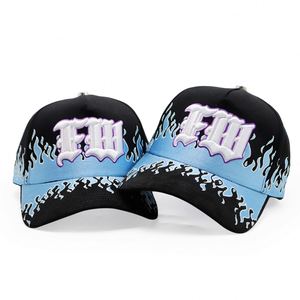 High Quality 5 Panel 3D Embroidered Custom Cotton Rhinestone Satin Lined Flame Baseball Cap Hats - Product Image 4