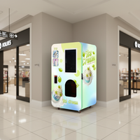 LE VENDING Distributeur Automatique de Crème Glacée 110V/220V avec Distributeur de Gobelets Intégré, 6 Garnitures, Systèmes de Paiement Multiples, Eau