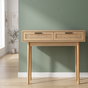 Modern Scandinavian Oak <b>Console</b> <b>Table</b> with Drawer <b>Storage</b> and Solid Wood Legs for Entryway Living Room Furniture - Product Image 2