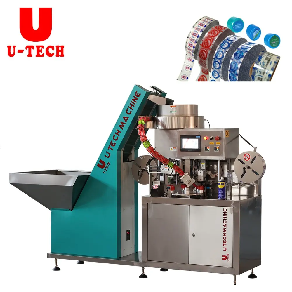 Automatic 5 Gallon drum plastic covers pad Labeling Machine offset Fully automatic Bottle lid covered with film machine