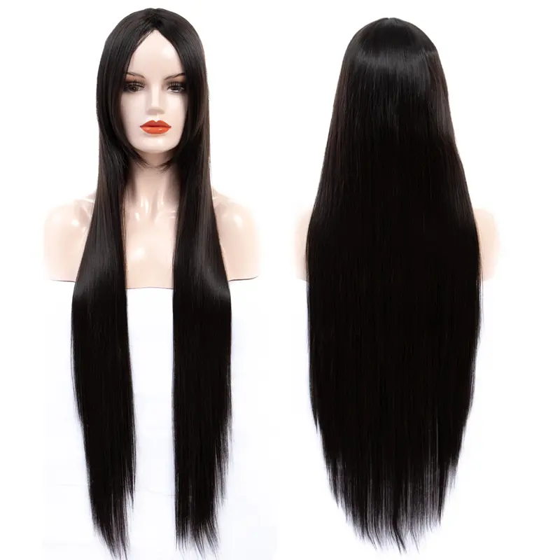 Onst Cosplay Synthetic Wig 38inches Long Straight High Temperature Fiber Hair Pink Blue Black Color None Lace Wigs Short