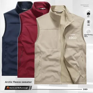 Gilet d'hiver en <span class=keywords><strong>polaire</strong></span> pour <span class=keywords><strong>homme</strong></span> avec logo brodé personnalisé, col montant, <span class=keywords><strong>sans</strong></span> manches, épais, multi-poches, vêtement de travail - Product Image 2