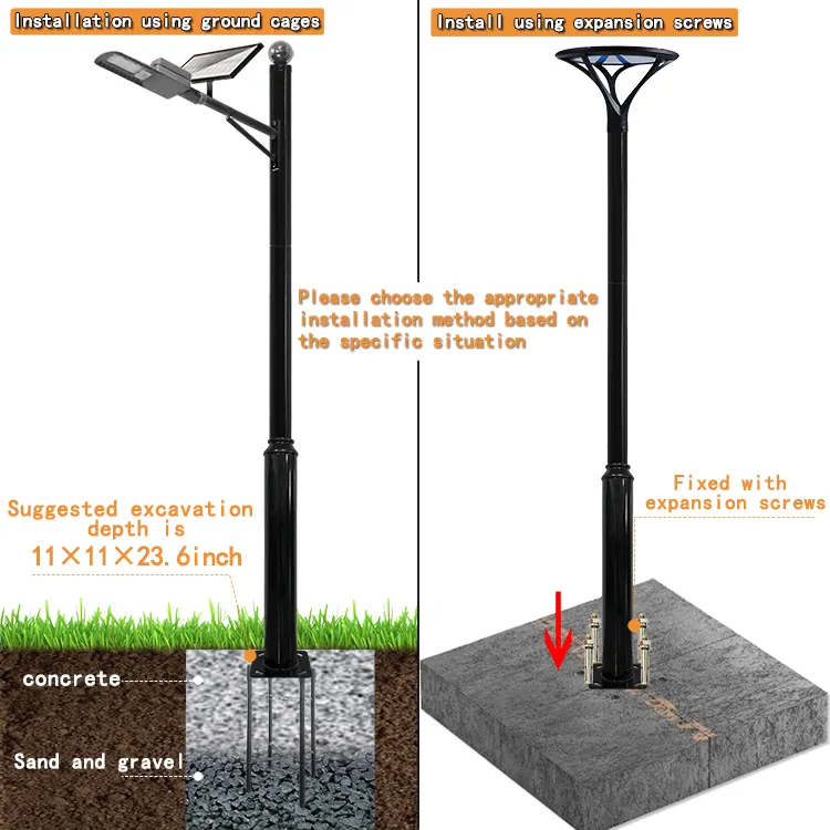 Poste de lâmpada de rua dividido 4m 10 pés preto galvanizado para uso externo poste de lâmpada solar resistente para jardim