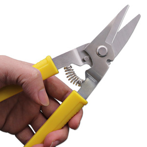 Cisailles robustes pour tôles de 8 pouces, en acier au carbone courbé, cisailles d'électricien industrielles, ciseaux multi-usages jaunes - Product Image 1