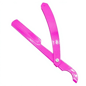 High Quality Solid Stainless Steel Manual Straight <b>Razor</b> Professional Pink Color Barber <b>Razor</b> Wholesale Sustainable - Product Image 1