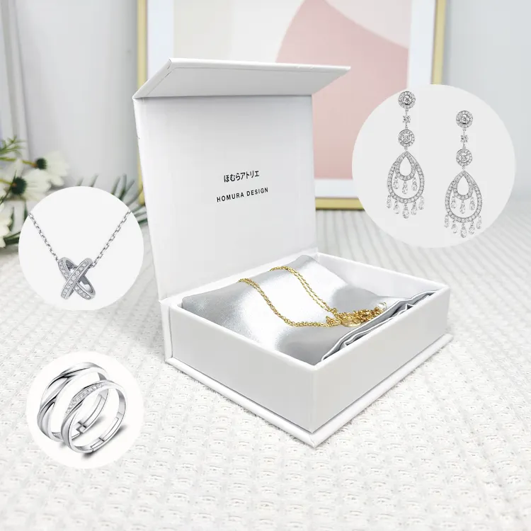 Luxus Silber Gold folie Stempel Armband Ring Ohrring Halskette Schmucks cha tulle Verpackung mit Logo 18k