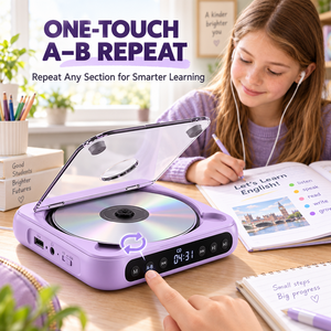 Lecteur CD portable violet avec audio sans fil, haut-parleur intégré, anti-saut ESP, répétition A-<span class=keywords><strong>B</strong></span> et <span class=keywords><strong>batterie</strong></span> rechargeable - Product Image 1