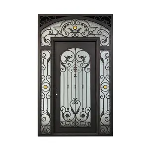 BOWDEU DOORS Wrought Iron Grill Doors Metal Gates Good Quality In Bulk Swing Entrance Front Main Door Design