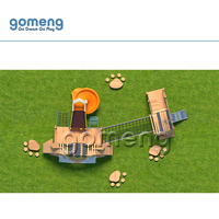 Structures de jeu et d'escalade en bois, modèles chat mignons, avec toboggan en plastique, équipement de parc d'attractions extérieur, fourni par la Chine