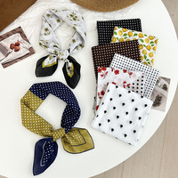 Selendang Katun Motif Polkadot Persegi, Selendang Bermotif Bunga Mewah, Pelindung Leher Serbaguna, Jilbab Lipit Kecil, Ikat Rambut Cepat