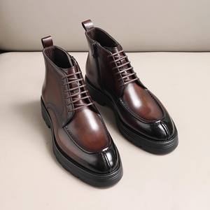 รองเท้าหนังทรงอังกฤษสีน้ำตาลทรงกลมสำหรับผู้ชาย รองเท้าลำลองหนังแท้คุณภาพสูงแบบผูกเชือกสำหรับผู้ชาย - Product Image 3