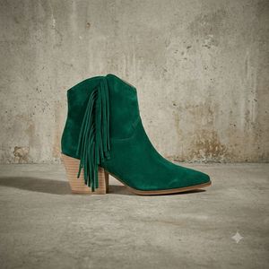 Women's PU Suede Fringe Pointed Toe Western Ankle Boots Autumn/Winter Fashion Mid Heel Comfortable Casual Outdoor Booties - Product Image 4