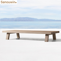 Ensemble de canapé de jardin extérieur en forme de L en bois de teck massif nouveau style de crème solaire imperméable tous temps pour hôtels, villas et salles