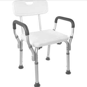 Chaise de douche avec accoudoirs et dossier en alliage d'aluminium blanc 54,5x48x74-86,5 cm pour personnes âgées et femmes enceintes - Product Image 1