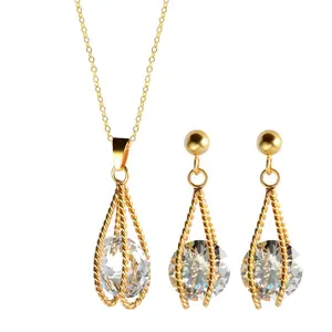 Set perhiasan kalung zirkon wanita dan anting-anting, Perhiasan berkualitas tinggi lapis warna baja tahan karat, hadiah pernikahan modis 24k emas