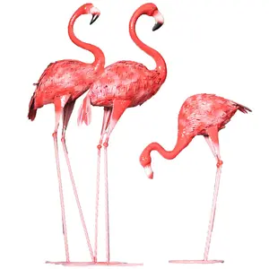 3 Pack Bruiloft Outdoor Tuin Decoratie Tall Staal Standbeeld Tuin Dier Flamingo