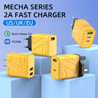 Pengisi Daya Dinding USB 12W Gaya Mecha Warna Kuning Port USB-A/USB-C Pengisian Cepat untuk Ponsel Tablet Colokan EU/US/UK Ramah Lingkungan