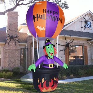 Venta caliente 7 pies Halloween inflable fantasma decoraciones bruja montando en un colorido luces LED globos de aire caliente - Product Image 3