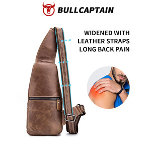 Bolso Bandolera de Cuero Genuino para Hombre BULLCAPTAIN, Logotipo Grabado, Cierre de Cremallera, Tamaño Pequeño, para Uso Diario, Bolso de Pecho, Bolso Mensajero - Product Image 6