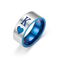 Bagues de Couple K Q Gravées en Acier Inoxydable Tendance Plaqué Zinc Bleu, pour Mariage, Fiançailles, Unisexe