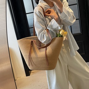 Collezione primavera estate 2025 Casual Tote da donna grande capacità All-Match borsa da spiaggia intrecciata monobraccio con due bottoni - Product Image 2
