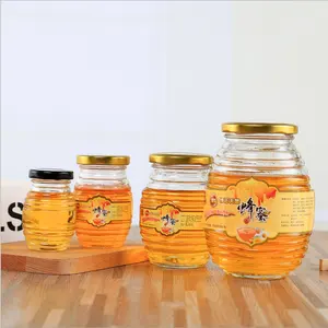 Verschillende Maten Bijenvorm Honing Glazen Pot Met Metalen Dop Honingpot 250G Decoratieve Honingpotten