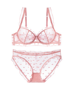 Ensemble de lingerie sexy pour femmes, grande taille, bretelles réglables, motif cœur mignon, maille respirante, écologique, soutien-gorge et culotte push-up - Product Image 6